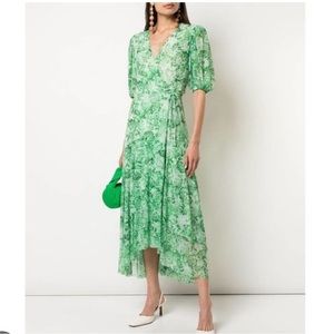 GANNI green island floral wrap dress NWOT